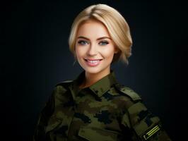 Woman serves as a dedicated and fearless soldier AI Generative photo