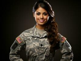 Woman serves as a dedicated and fearless soldier AI Generative photo