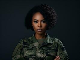 Woman serves as a dedicated and fearless soldier AI Generative photo