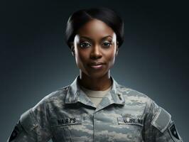 Woman serves as a dedicated and fearless soldier AI Generative photo