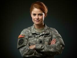 Woman serves as a dedicated and fearless soldier AI Generative photo