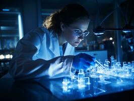 Female scientist conducting experiments in a high tech lab AI Generative photo