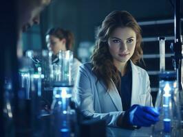 Female scientist conducting experiments in a high tech lab AI Generative photo