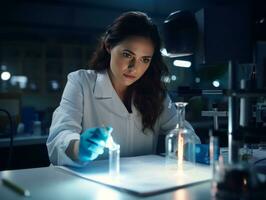 Female scientist conducting experiments in a high tech lab AI Generative photo