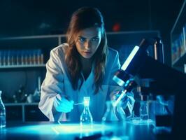 Female scientist conducting experiments in a high tech lab AI Generative photo