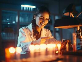 Female scientist conducting experiments in a high tech lab AI Generative photo