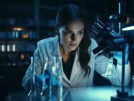 Female scientist conducting experiments in a high tech lab AI Generative photo