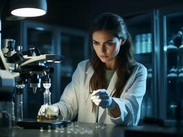 Female scientist conducting experiments in a high tech lab AI Generative photo