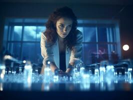 Female scientist conducting experiments in a high tech lab AI Generative photo