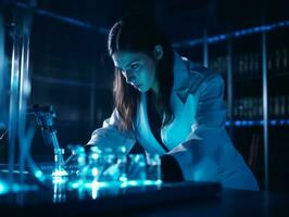 Female scientist conducting experiments in a high tech lab AI Generative photo