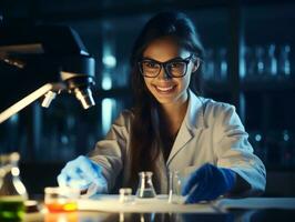 Female scientist conducting experiments in a high tech lab AI Generative photo