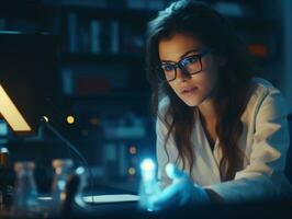 Female scientist conducting experiments in a high tech lab AI Generative photo