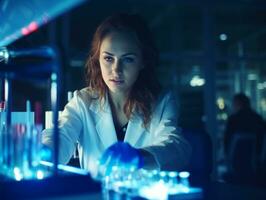 Female scientist conducting experiments in a high tech lab AI Generative photo