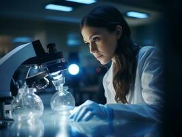 Female scientist conducting experiments in a high tech lab AI Generative photo