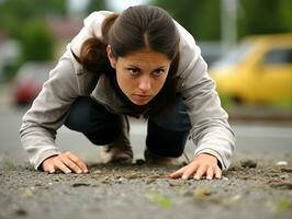 Policewoman is carefully examining the crime scene for potential evidence AI Generative photo