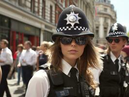 Policewoman is carefully examining the crime scene for potential evidence AI Generative photo