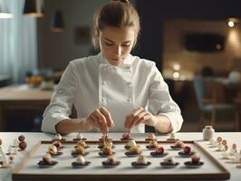 Female chef creates culinary masterpieces in a bustling kitchen AI Generative photo