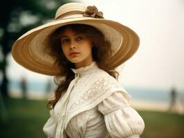 un de colores antiguo fotografía de un mujer desde el temprano 1900 ai generativo foto