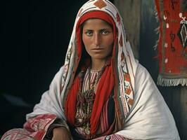An colored old photograph of a woman from the early 1900s AI Generative photo