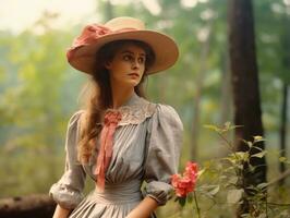 un de colores antiguo fotografía de un mujer desde el temprano 1900 ai generativo foto