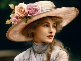 An colored old photograph of a woman from the early 1900s AI Generative photo