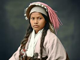 un de colores antiguo fotografía de un mujer desde el temprano 1900 ai generativo foto