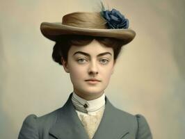 An colored old photograph of a woman from the early 1900s AI Generative photo