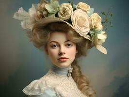 un de colores antiguo fotografía de un mujer desde el temprano 1900 ai generativo foto