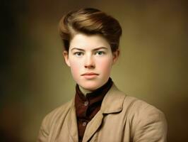 An colored old photograph of a woman from the early 1900s AI Generative photo