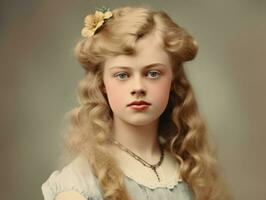 An colored old photograph of a woman from the early 1900s AI Generative photo