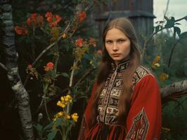 un de colores antiguo fotografía de un mujer desde el temprano 1900 ai generativo foto