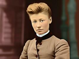 An colored old photograph of a woman from the early 1900s AI Generative photo