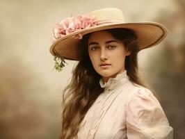 un de colores antiguo fotografía de un mujer desde el temprano 1900 ai generativo foto