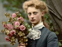 An colored old photograph of a woman from the early 1900s AI Generative photo