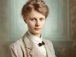 An colored old photograph of a woman from the early 1900s AI Generative photo