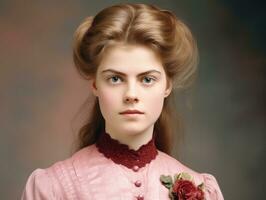 An colored old photograph of a woman from the early 1900s AI Generative photo