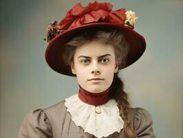 An colored old photograph of a woman from the early 1900s AI Generative photo