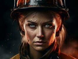 Female firefighter bravely battles the fire AI Generative photo