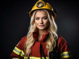 Female firefighter bravely battles the fire AI Generative photo