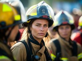 Female firefighter bravely battles the fire AI Generative photo