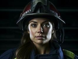 Female firefighter bravely battles the fire AI Generative photo