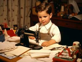 Historic colored photo of a kids daily work in the 1900s AI Generative