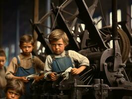 Historic colored photo of a kids daily work in the 1900s AI Generative