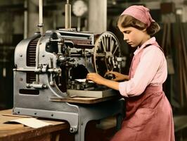 histórico de colores foto de un niños diario trabajo en el 1900 ai generativo