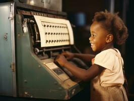 Historic colored photo of a kids daily work in the 1900s AI Generative