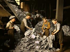 histórico de colores foto de un niños diario trabajo en el 1900 ai generativo