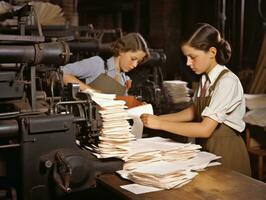 Historic colored photo of a kids daily work in the 1900s AI Generative