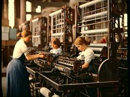 histórico de colores foto de un niños diario trabajo en el 1900 ai generativo