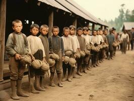 histórico de colores foto de un niños diario trabajo en el 1900 ai generativo