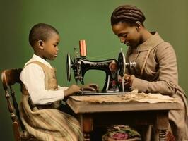 Historic colored photo of a kids daily work in the 1900s AI Generative